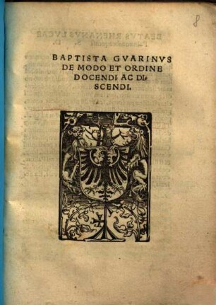 Baptista Guarinus de modo et ordine docendi ac discendi