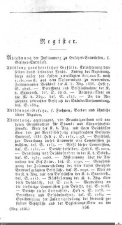 Register über die Verhandlungen der Kammer der Standesherren 1836