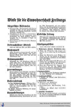 Winke für die Einwohnerschaft, Merkblatt für Hinterbliebene.