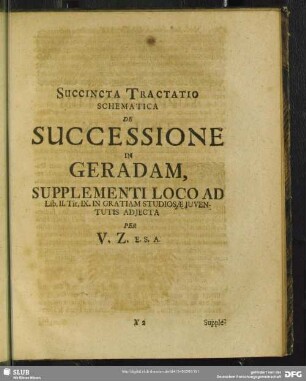 Succincta Tractatio Schematica De Successione in Geradam ...