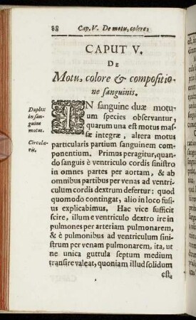 Caput V. De Motu, colore & compositione sanguinis.