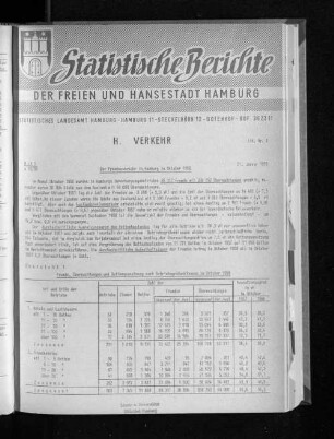 Der Fremdenverkehr in Hamburg im Oktober 1958 : Lfd. Nr. 3