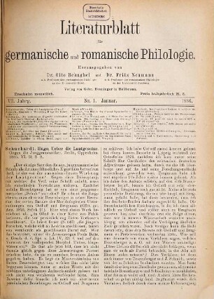 Literaturblatt für germanische und romanische Philologie. 7. 1886