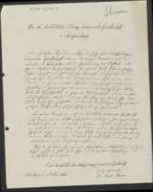Brief von Jacob Sturm an Regensburgische Botanische Gesellschaft