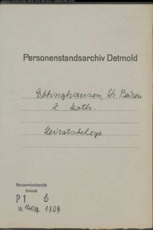 Belegakten zum Heiratsregister der katholischen Gemeinde Ebbinghausen, Kreis Büren (1808)