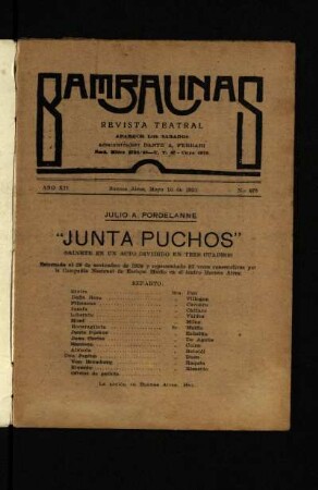 Junta Puchos : sainete en un acto dividido en tres cuadros