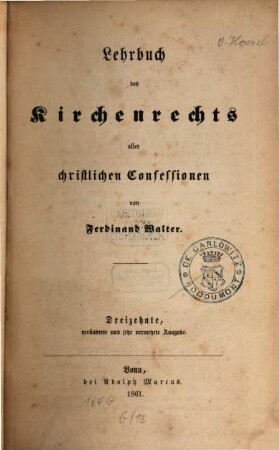 Lehrbuch des Kirchenrechts aller christlichen Confessionen