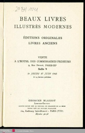 Beaux livres, illustrés modernes : éditions originales, livres anciens : le jeudi 17 juin 1943