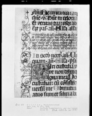 Psalterium — Initiale D (ixi custodiam), darin Austreibung der Wechsler