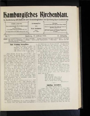 Nr. 7. Hamburg, 15, Februar 1914. 11. Jahrgang.