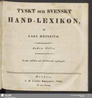 2 delen: Tyskt och svenskt hand-lexikon