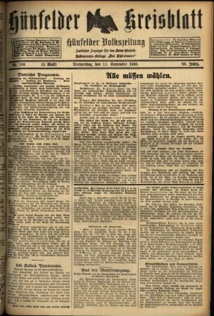 Zweite Ausgabe vom Donnerstag, den 11. September 1930.