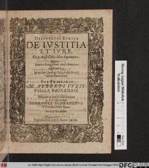 Disputatio Ethica De Iustitia Et Iure : Ex 5. Arist. Ethic. libro deprompta