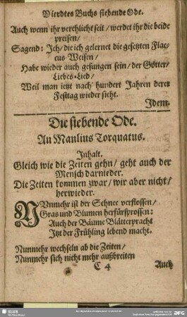 Die siebende Ode. An Manlius Torquatus