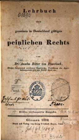 Lehrbuch des gemeinen in Deutschland gültigen peinlichen Rechts
