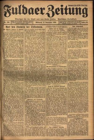 Erste Ausgabe vom Mittwoch, den 17. November 1926.