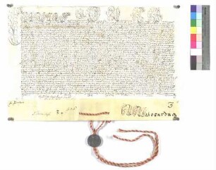 Päpstliche Bulle über die Aufschwörung des Ellwanger Kapitularen Nikolaus Xaver Adelmann von Adelmannsfelden.