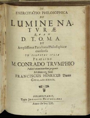 Exercitatio Philosophica De Lumine Naturae