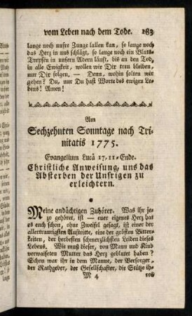 183-196, Am Sechzehenten Sonntage nach Trinitatis 1775