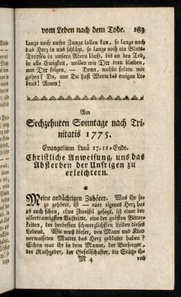 183-196, Am Sechzehenten Sonntage nach Trinitatis 1775