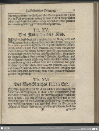 Tit. XV. Des Unterschreibers Eyd