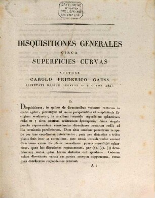 Disquisitiones generales circa superficies curvas