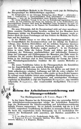 Reform der Arbeitslosenversicherung und Fürsorgeverbände
