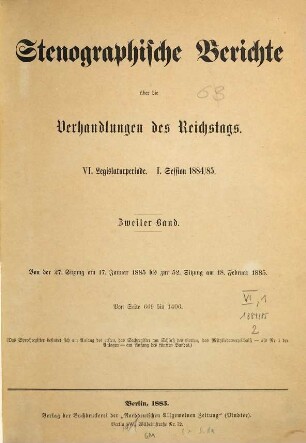 Verhandlungen des Reichstages. Stenographische Berichte. 80. 1884/85