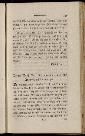 74. Dritter Brief über diese Materie, als eine Antwort auf den vorigen