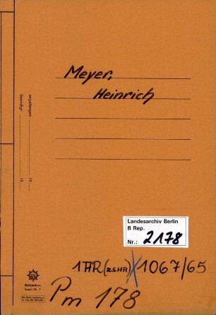 Personenheft Heinrich Meyer (*02.10.1909), SS-Obersturmführer