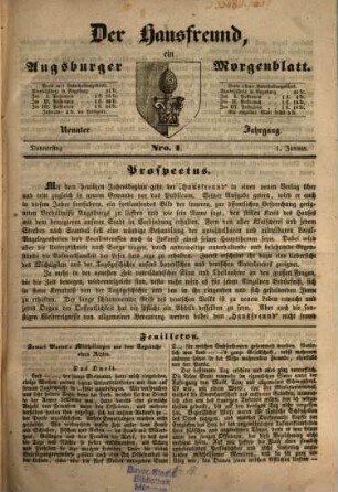 Der Hausfreund : ein Augsburger Morgenblatt. 1846, 1 (01.Jan.) - 296 (28.Okt.) = Jg. 9