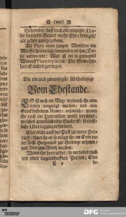 Die ein und zwantzigste Abtheilung/ Vom Ehestande.