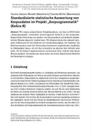Standardisierte statistische Auswertungen von Korpusdaten im Projekt "Korpusgrammatik" (KoGra-R)