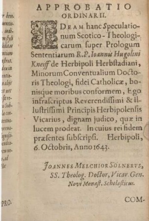 Approbatio Ordinarii.