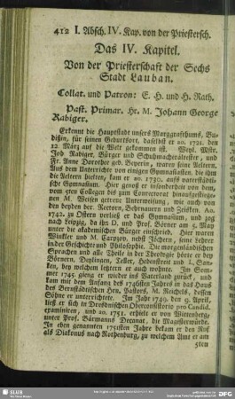 Das IV. Kapitel. Von der Priesterschaft der Sechs Stadt Lauban