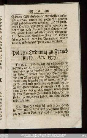 Policey-Ordnung zu Franckfurth. An. 1577.