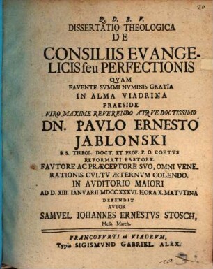 Diss. theol. de consiliis evangelicis s. perfectionis