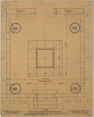 Pfann, Paul; Neuburg / Lothringen; Priesterwald-Denkmal - Denkmal u. Terrasse samt Vorschlag für Aufstellung der anschließenden Steinkreuze für die Grabfelder (Grundriss)
