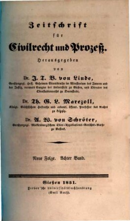 Zeitschrift für Civilrecht und Prozeß. 8. 1851