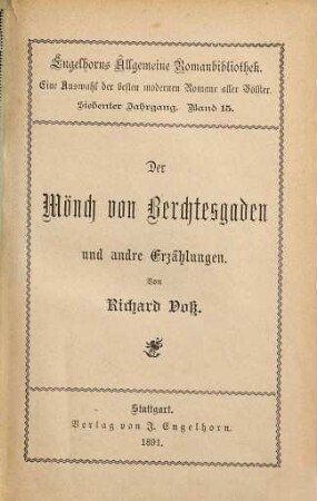 Der Mönch von Berchtesgaden und andre Erzählungen