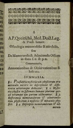 I. A. P. Queitschii, Med. Doct. Leg. & Pract. Senior. Osteologia memorabilis & mirabilis,[...]