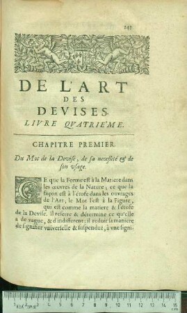 Chapitre Premier. Du Mot de la Devise, de sa neceßité & de son vsage.