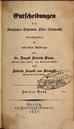 Entscheidungen des Königlichen Obertribunals. 2. 1837