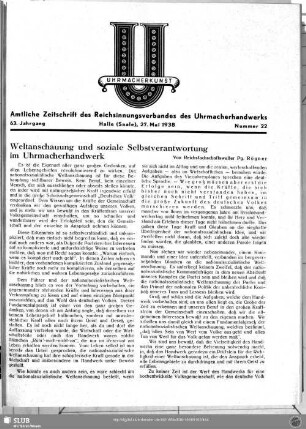 Weltanschauung und soziale Selbstverantwortung im Uhrmacherhandwerk