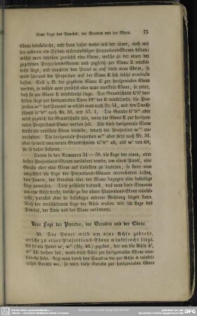 Neue Lage des Punctes, der Geraden und der Ebene
