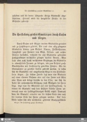 Die Herstellung großer Glaskörper durch Blasen und Biegen