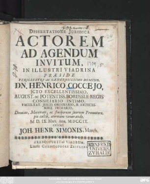 Dissertatione Juridica Actorem Ad Agendum Invitum