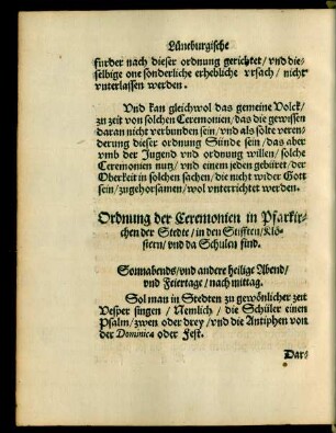 Ordnung der Ceremonien in Pfarkirchen der Stedte/ in den Stifften/ Klöstern/ und da Schulen sind.