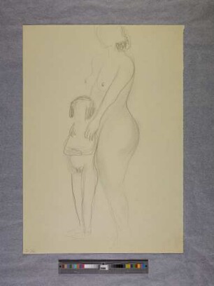 o. T. (Mutter mit Kind, stehend nach links; aus dem Aktzeichnen an der Burg Giebichenstein Halle)