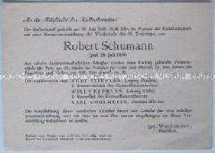 Einladung und Programm des Kulturbundes zu einem Konzert anlässlich des 90. Todestages von Robert Schumann